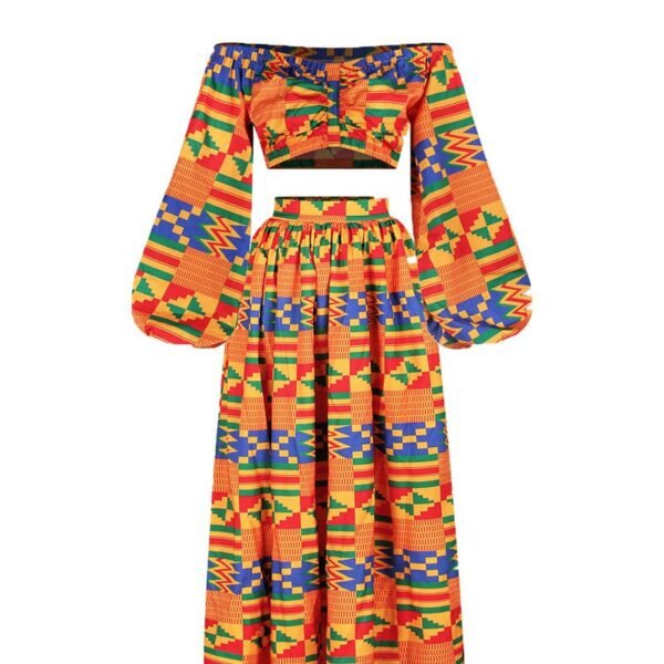 Printed African Style Women's Suit One-way Neck Top Split Skirt