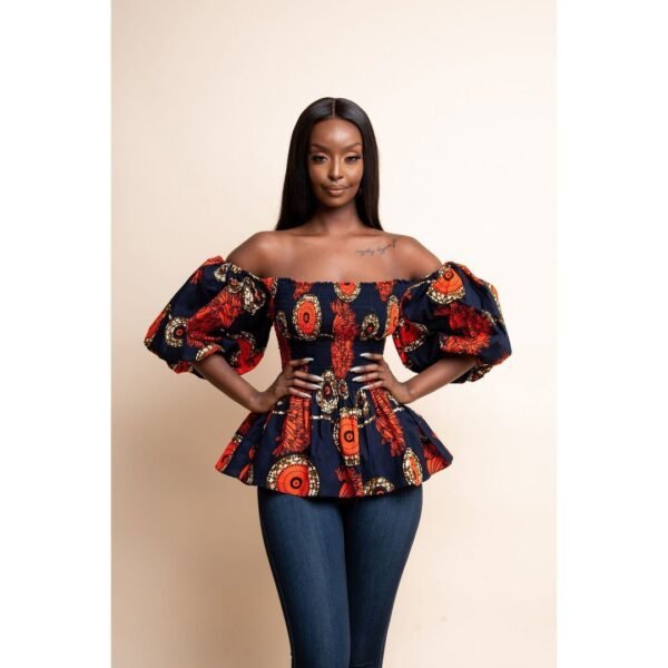 African Style Digital Printing Sexy Square Neck Lantern Sleeve Casual Top