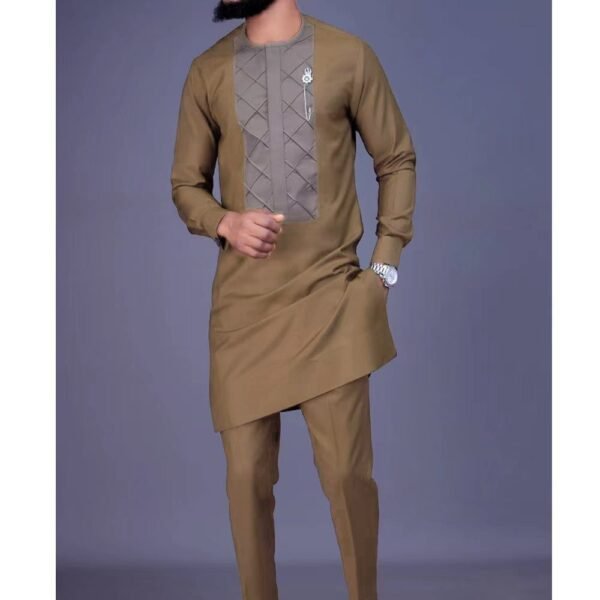 Long Sleeve Crew Neck Embroidered African Simple Men's Casual Suit