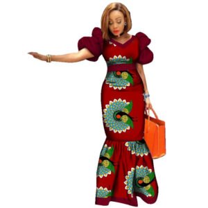 Ladies Dresses African Plus Size Puff Sleeve Dress