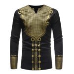 Imprimé africain Slim V neck Pullover T shirt à manches longues