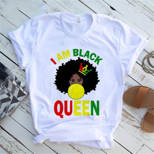 T-shirt Femme T Shirt Fashion Casual Cartoon Feminism Cartoon African Girl Print Ladies Short Sleeve T-shirt