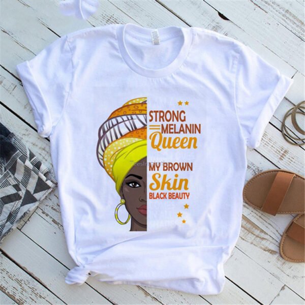 T-shirt Femme T Shirt Fashion Casual Cartoon Feminism Cartoon African Girl Print Ladies Short Sleeve T-shirt