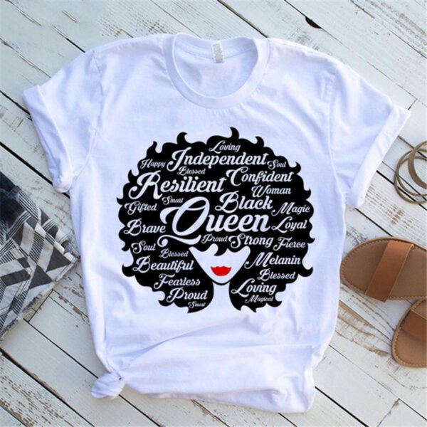 T-shirt Femme T Shirt Fashion Casual Cartoon Feminism Cartoon African Girl Print Ladies Short Sleeve T-shirt