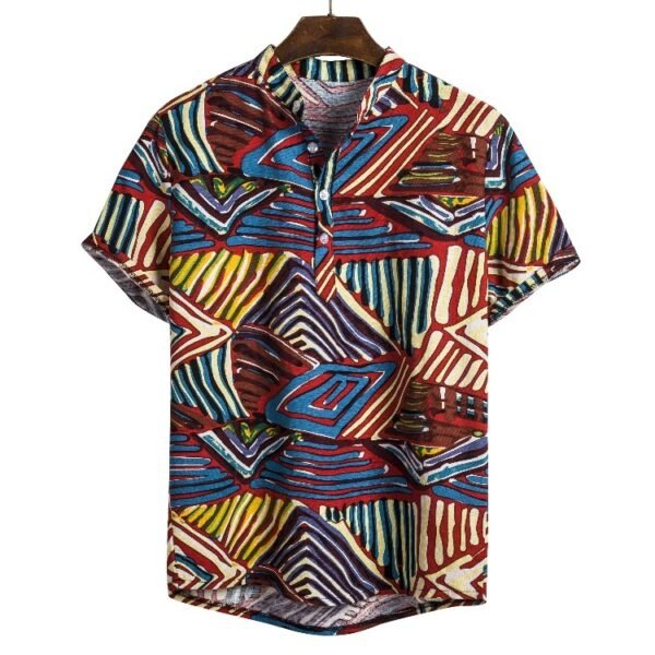 African ethnic linen print short-sleeved shirt men