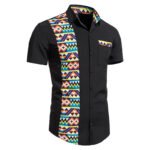 Men's African Print Stitching Design Short Sleeve Button Shirt