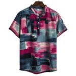 African ethnic linen print short-sleeved shirt men