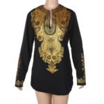 African style ethnic print V-neck long-sleeved T-shirt