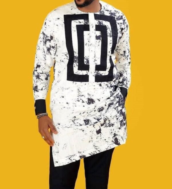 Afrikanisches Ethnisches Herren Revers Casual Print Weißes Hemd