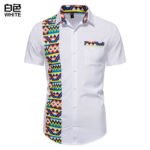 Men's African Print Stitching Design Short Sleeve Button Shirt