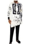 African Ethnic Men's Lapel Casual Print White Shirt