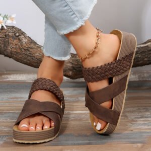 Woven Cross-strap Hausschuhe Sommer Plattform Sandalen Frauen flache Strandschuhe