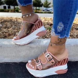 Large Size Women'S Shoes Summer Fashion Sandals Versatile Casual Sandals Fish Mouth Sandals Thick Sole Slope Heel Sandals