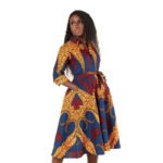 African Women's Long Sleeve Printed Shirt Dress (Robe chemise imprimée à manches longues pour femmes africaines)