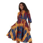 African Women's Long Sleeve Printed Shirt Dress (Robe chemise imprimée à manches longues pour femmes africaines)