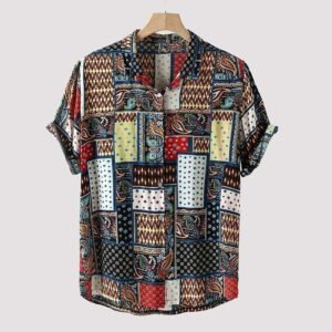 Herren Vintage Ethnic Style Drucken Lose kurze lässige Shirt