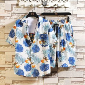 Flower Shirt Short-sleeved Suit Men's Loose Shirt Shorts Two-piece Suit