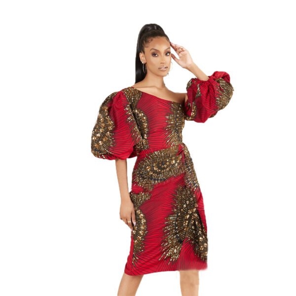 Sexy Lotusblatt Laternenärmel Afrikanisches Kleid