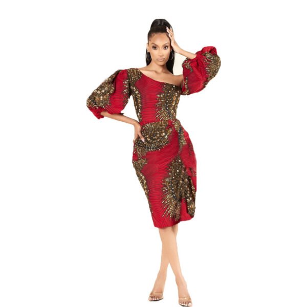 Sexy Lotus Leaf Lantern Sleeve African Dress