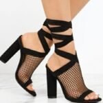 Sandales pour femmes Bandage Flock Cross Strap Lace Up High Heels Sandal