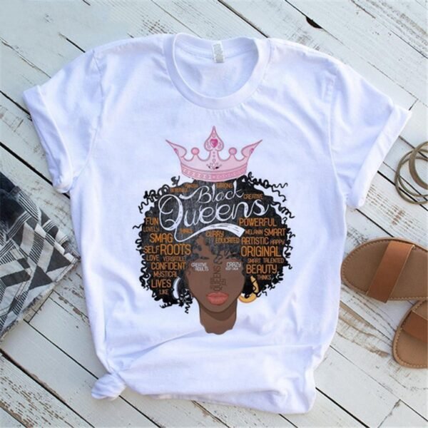 Cartoon African girl print ladies short sleeve T-shirt