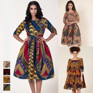 Sexy African Lady Print Kleid mit U-Rücken