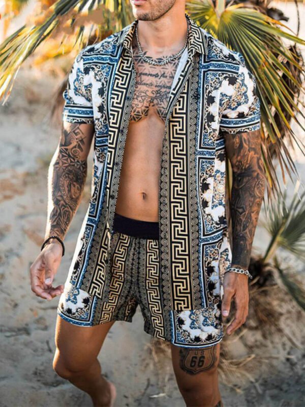 Men Shirt Print Short Sleeve Suit