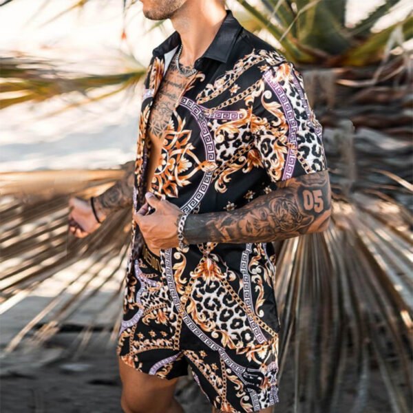 Men Shirt Print Short Sleeve Suit