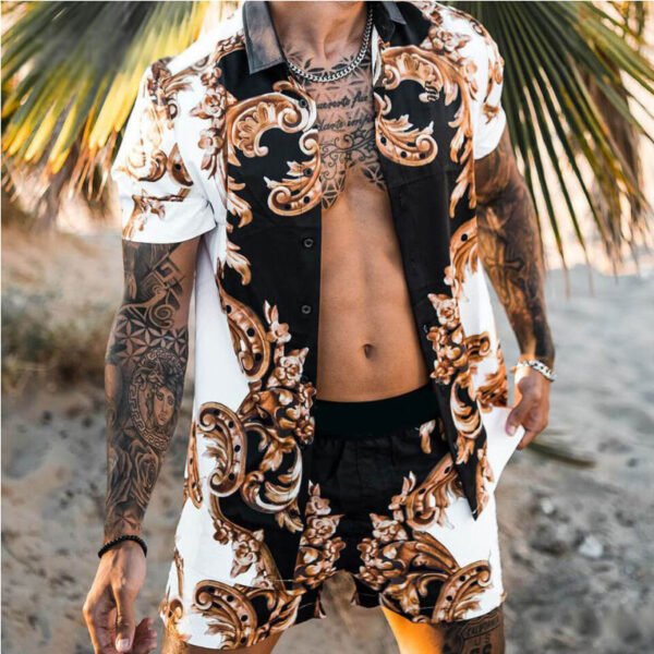 Men Shirt Print Short Sleeve Suit