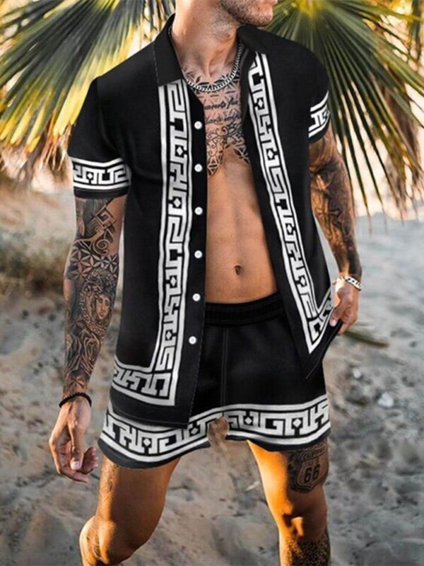 Men Shirt Print Short Sleeve Suit