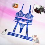 Ensemble de lingerie sexy brodé bleu pour femmes